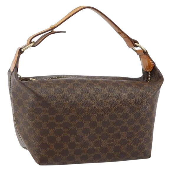 CELINE Macadam Canvas Hand Bag Pvc Leather Brown Gold - Picture 1 of 12